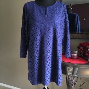 ISAAC MIZRAHI NAVY BLUE 3/4 SLV  MIX LACE TUNIC XL